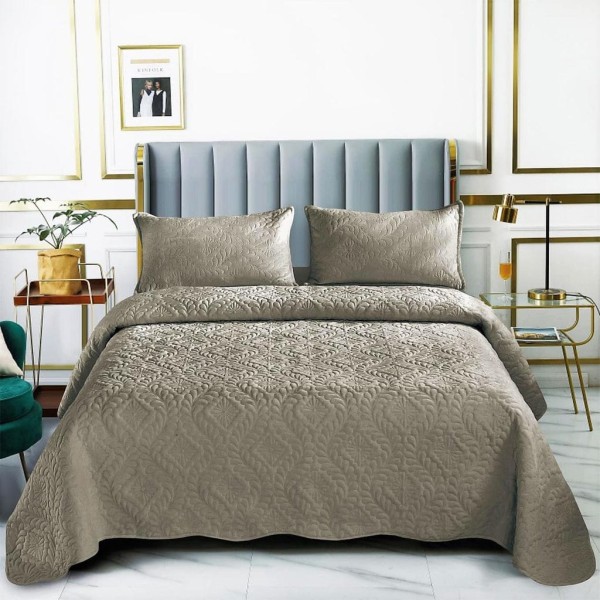 Set Cuvertura de Pat din Catifea, 3 Piese, Pat 2 Persoane, Vernil, CCV-114