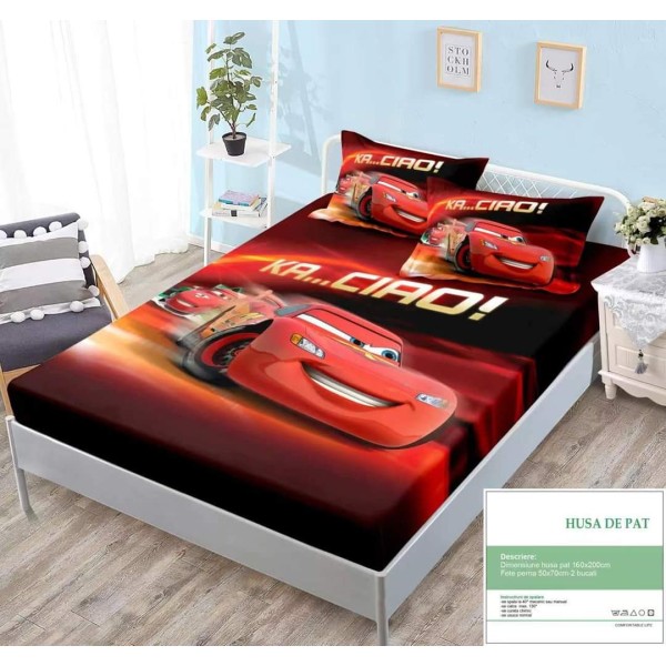 Set Husa de pat cu elastic, Bumbac Finet, 160x200cm, plus 2 fete de perne, Multicolor, Ca-Ciao, HPC-024