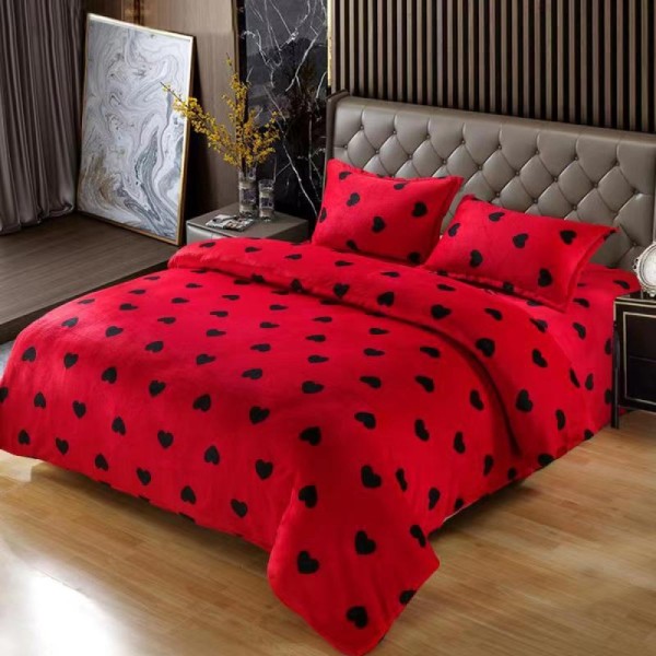 Lenjerie pat dublu, Super Pufoasa COCOLINO, 4 piese, Rosu-Alb, inimi, LDC-055