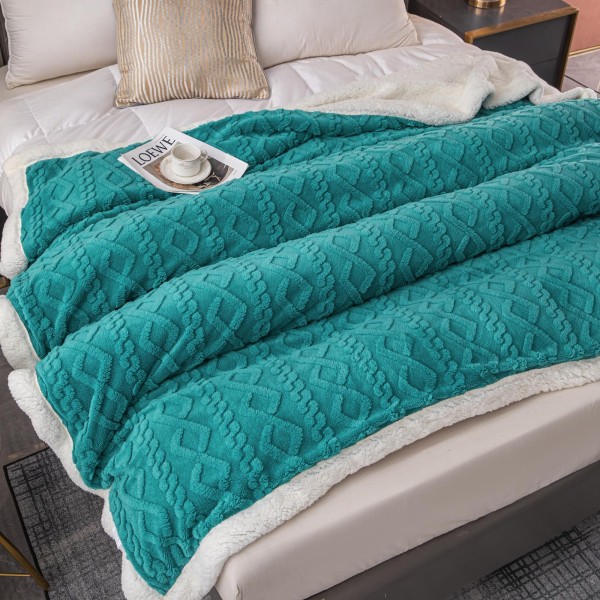 Patura Cocolino cu Blanita, Model Tricotat, Pat 2 Persoane, 200x230 cm, Turquoise, PCT-013