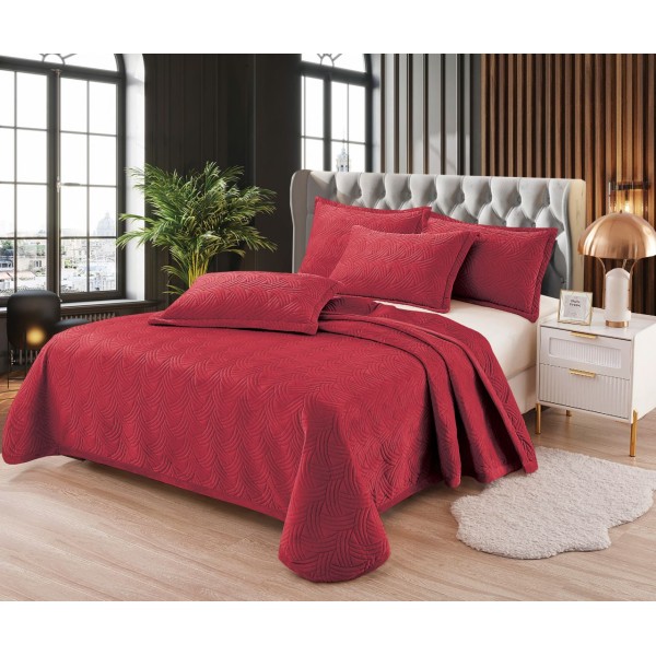 Set Cuvertura de Pat din Catifea, 3 Piese, Pat 2 Persoane, Bordo, CCV-024