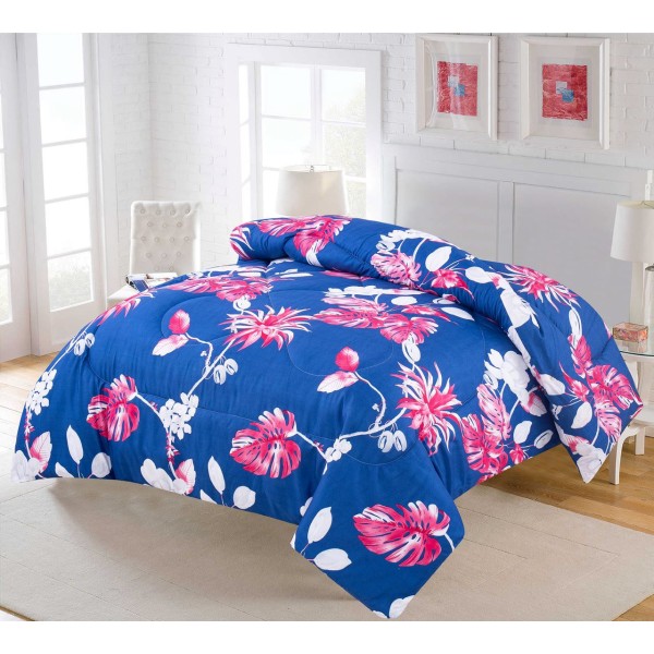 Pilota Matlasata 200x230 cm, Albastru-Multicolor, flori, frunze, PPL-007