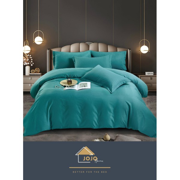 Lenjerie pat dublu, Damasc Finetat, 6 piese, Jojo, Turquoise, LDS-019