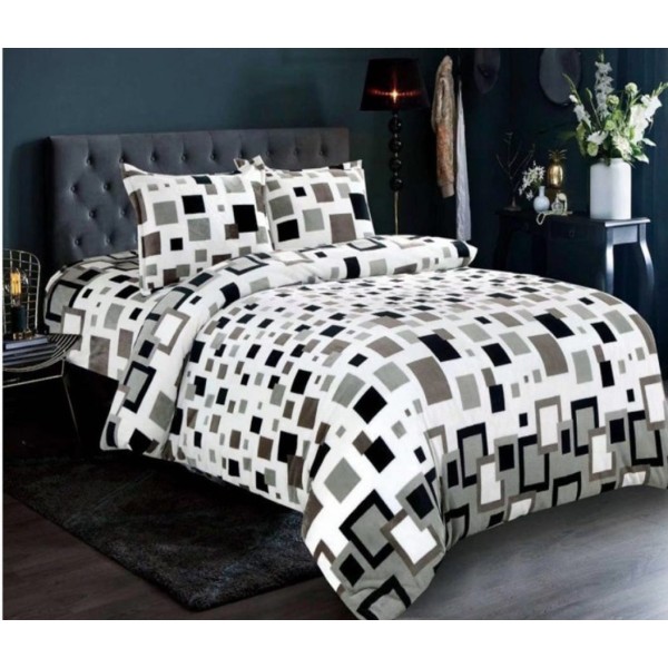 Lenjerie pat cocolino 4 piese – pat dublu, imprimeu pătrate alb-negru, LDC-051