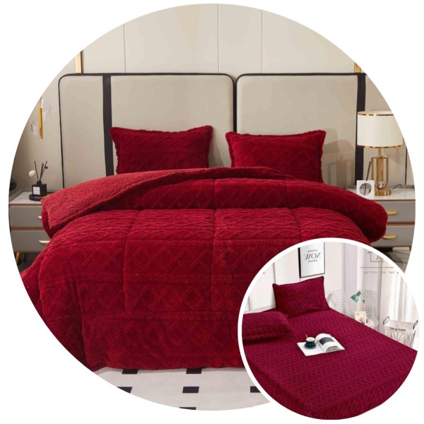 Pachet Promo: Pilota Pufoasa CoCoLiNo, Plus, Husa de Pat cu Elastic, 6 piese, model Tricotat, Bordo, PH-008