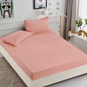 Husa pat cu elastic, Bumbac FINET, 180x200cm, 2 fete de perne 50x70cm, Uni, Roz, HDF-135