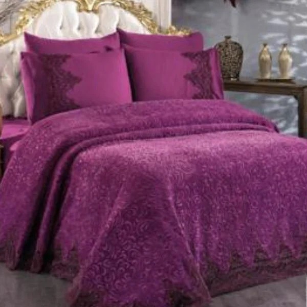 Set Cuvertură de lux Matlasată cu dantelă Elegantă, 6 piese, pat 2 persoane, Mov, CME-008 Set Cuvertură de lux Matlasată cu dantelă Elegantă, 6 piese, pat 2 persoane, Mov, CME-008