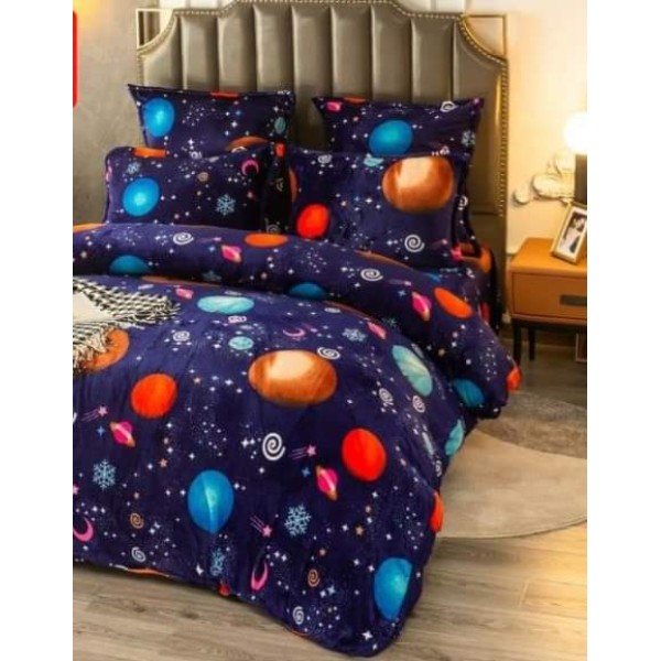 Lenjerie pat dublu, Super Pufoasa COCOLINO, 4 piese, Multicolor-Albastru, planete, LDC-049