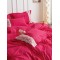 Lenjerie pat dublu finet 6 piese cu pliuri, inimioare și broderie-roz intens, LIB-032