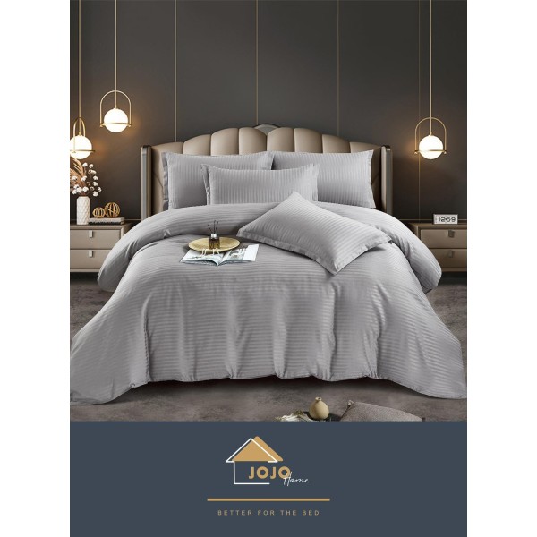 Lenjerie pat dublu, Damasc, 6 piese, Jojo, Gri-deschis, LDS-038