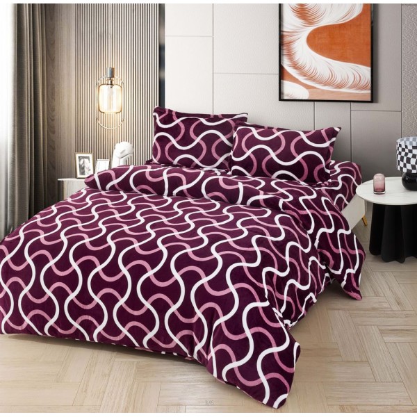 Lenjerie pat dublu, Super Pufoasa COCOLINO, 4 piese, Mov-Alb, linii serpuite, LDC-076