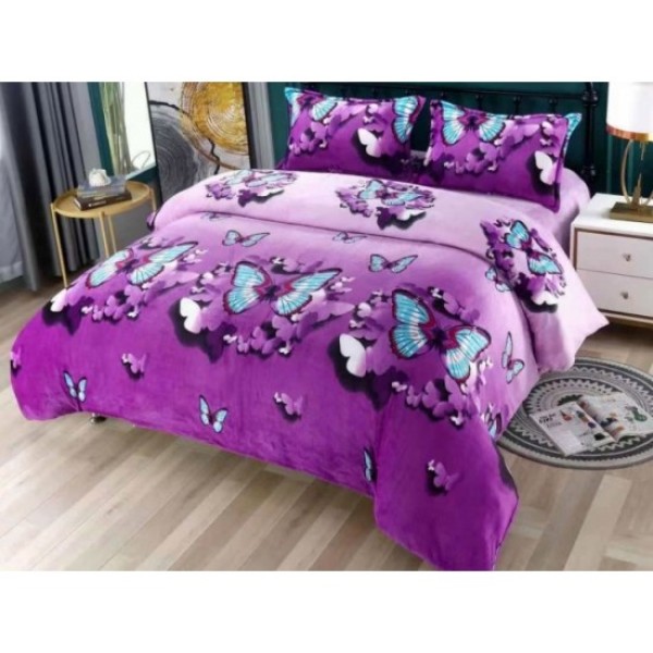 Lenjerie pat dublu, Super Pufoasa COCOLINO, 4 piese, Mov-Lila, fluturi, LDC-029