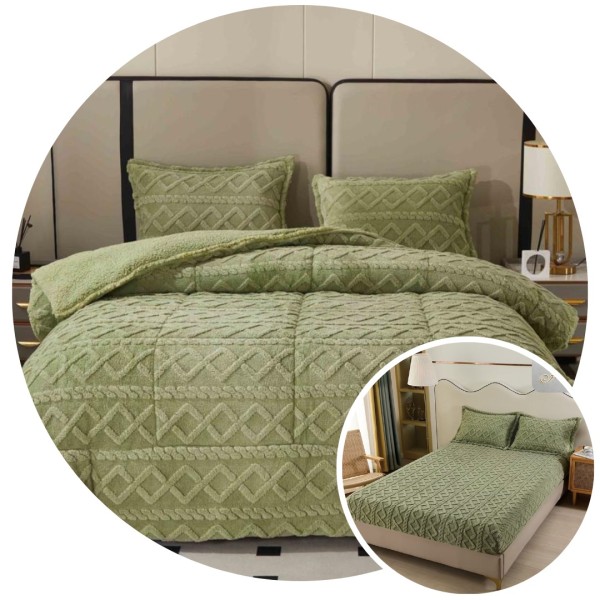 Pachet Promo: Pilota Pufoasa CoCoLiNo, Plus, Husa de Pat cu Elastic, 6 piese, model Tricotat, Verde, PH-010