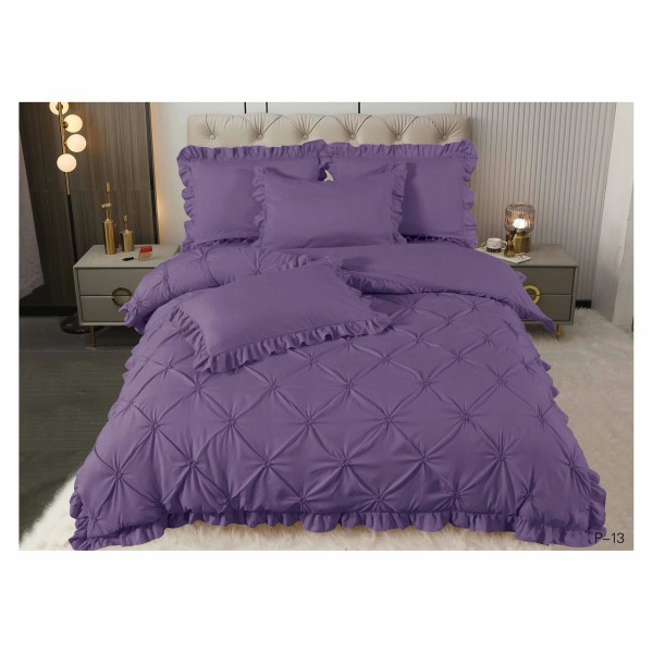 Lenjerie de pat dublu finet 4 piese cu pliuri și volănașe–mov, LDI-089