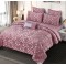 Lenjerie de pat cu elastic si pilota inclusa, bumbac tip jacquard, pat dublu, 7 piese, Roz inchis, PJD-04