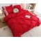 Lenjerie pat dublu finet 6 piese cu pliuri, inimioare și broderie-rosu, LIB-030