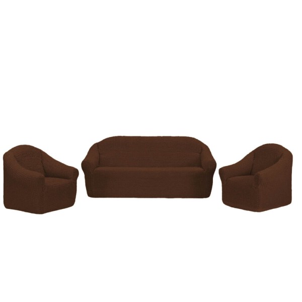 Set 4 Huse Creponate fara Volane, Pentru Canapea 3 Locuri, Canapea 2 locuri si 2 Fotolii, Maro inchis, HCC-006