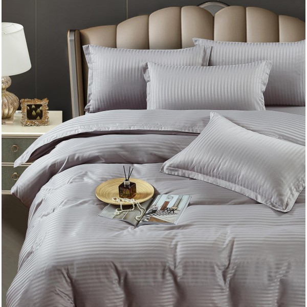 Lenjerie pat dublu, Damasc, 6 piese, Jojo, Gri-deschis, LDS-038