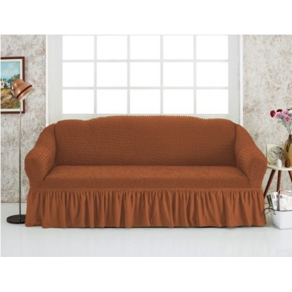 Husa Creponata cu Volan pentru Canapea 3 Locuri, Mustar inchis, HCV-016