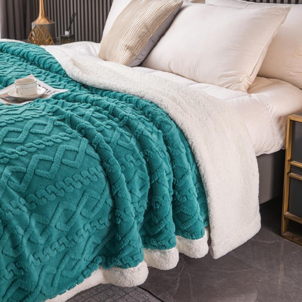 Patura Cocolino cu Blanita, Model Tricotat, Pat 2 Persoane, 200x230 cm, Turquoise, PCT-013