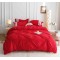 Lenjerie pat dublu finet 6 piese cu pliuri, inimioare și broderie-rosu, LIB-030