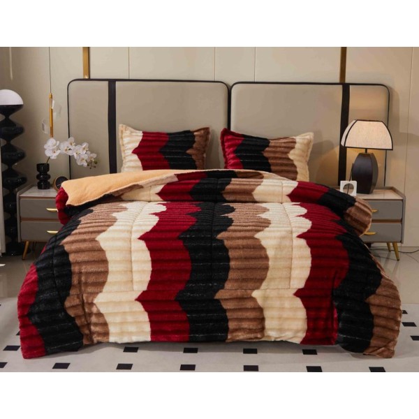 Set Pilota Pufoasa Cocolino, 3 Piese, 200x230 cm, Multicolor-Rosu, valuri, PDC-031