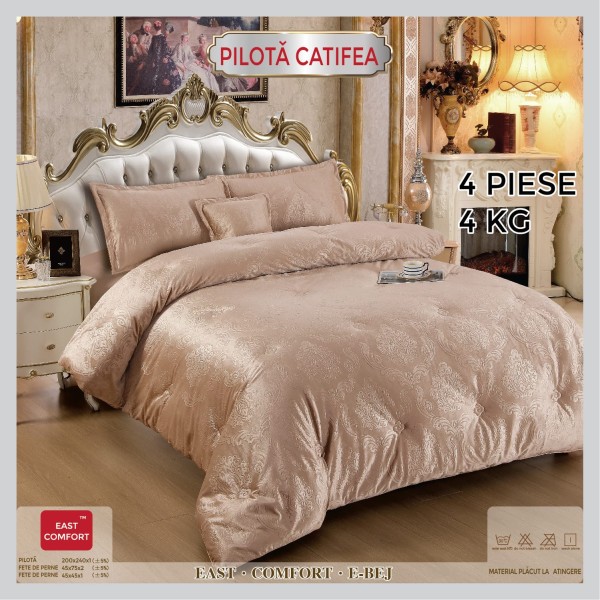 Set Pilota si 3 fete de perna, Catifea, Bej, PPC-002