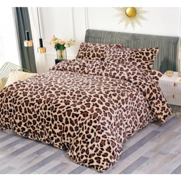 Lenjerie pat dublu, Super Pufoasa COCOLINO, 4 piese, Maro, animal print, LDC-002