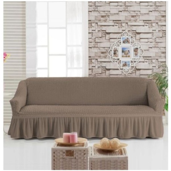 Husa Creponata cu Volan pentru Canapea 3 Locuri, Bej inchis, HCV-002