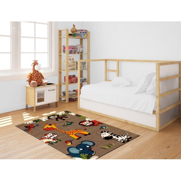 Covor Camera Copii, Antiderapant, Model cu Zebra/Elefant/Girafa/Leu/Maimuta, 80x150 cm, CAM-064