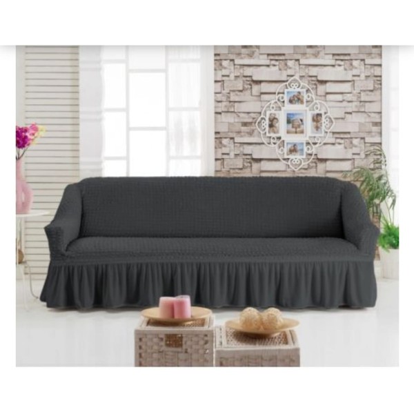Husa Creponata cu Volan pentru Canapea 3 Locuri, Gri inchis, HCV-009