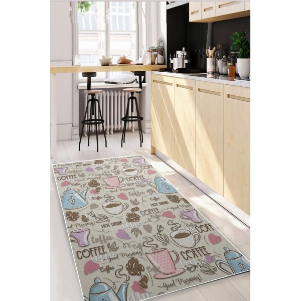 Covor Bucatarie, 80x150 cm, Cafea, Gri-Multicolor, CAM-014