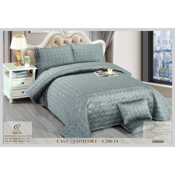 Set Cuvertura si 4 Fete de Perna din CATIFEA, Matlasata, Gri, E200-14