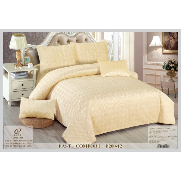 Set Cuvertura si 4 Fete de Perna din Catifea, Matlasata, Crem, E200-12
