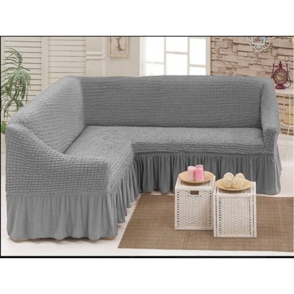 Husa Elastica si Creponata cu Volan pentru Coltar, Gri deschis, HCCV-004