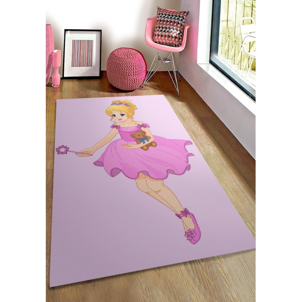 Covor Camera Copii, Antiderapant, Model cu Zana, Mov-Roz, CAM-048
