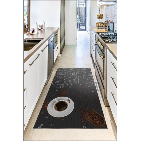 Covor Bucatarie, 80x150 cm, Maro-Negru, cafea, CAM-019