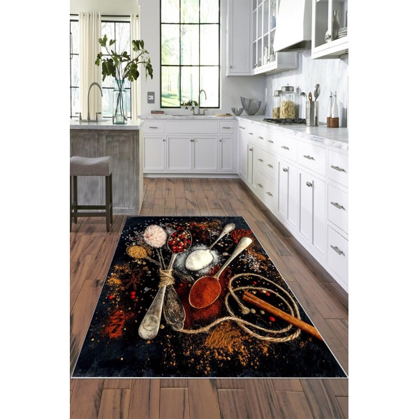 Covor Bucatarie, 80x150 cm, Bleumarin-Rosu, condimente, CAM-013