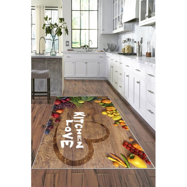 Covor Bucatarie, 80x150 cm, Maro-Multicolor, fructe, legume, CAM-017