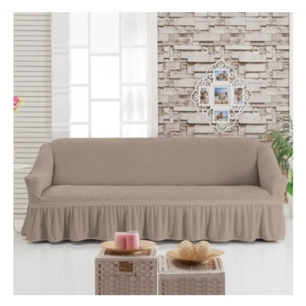 Husa Creponata cu Volan pentru Canapea 3 Locuri, Bej, HCV-001