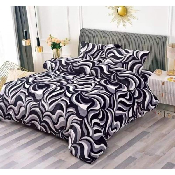 Lenjerie pat cocolino 4 piese – pat dublu, imprimeu, ondulat alb-negru, LDC-054