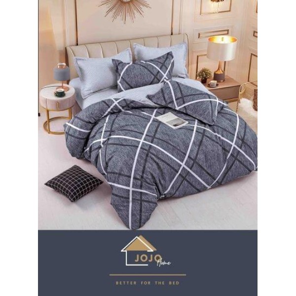 Lenjerie de Pat din Finet, 4 Piese, Pat 1 Persoana, Gri, romburi, LFS-068