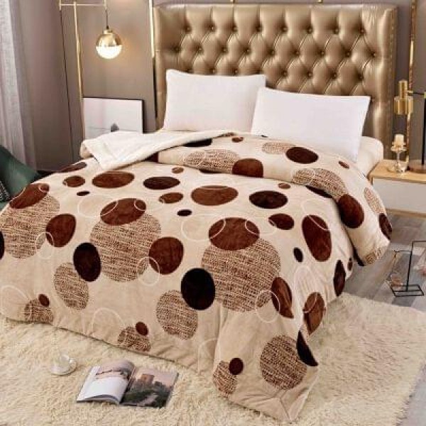 Pătură Cocolino cu blăniță 200x230 cm – moale, călduroasă și premium - Bej, model cercuri, PBC-058