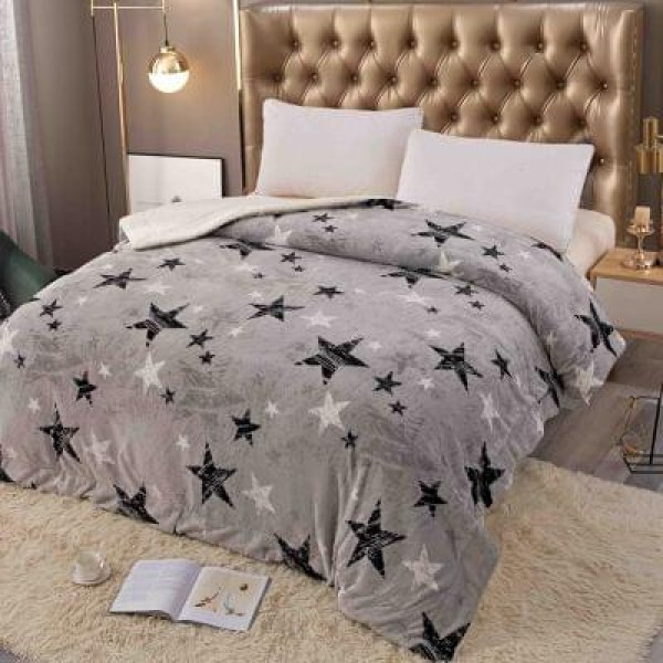Pătură Cocolino cu blăniță 200x230 cm – moale, călduroasă și premium - Gri, model stele, PBC-054
