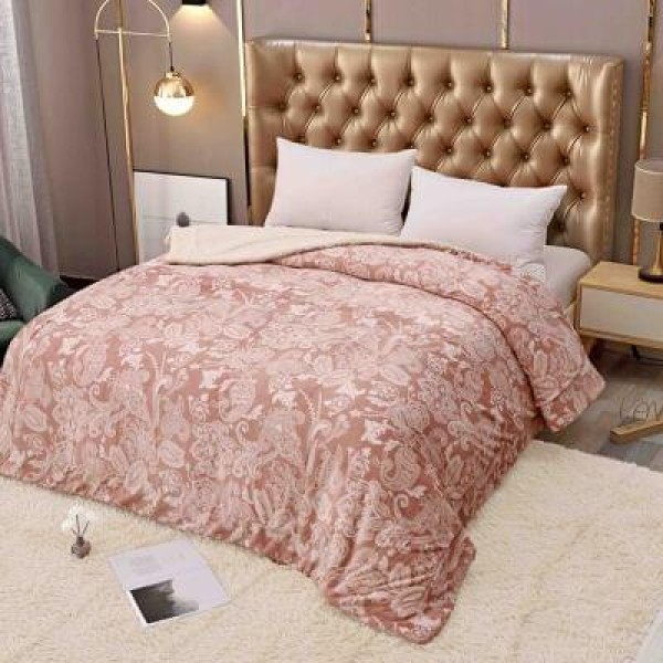Pătură Cocolino cu blăniță 200x230 cm – moale, călduroasă și premium - Roz, model flori, PBC-049