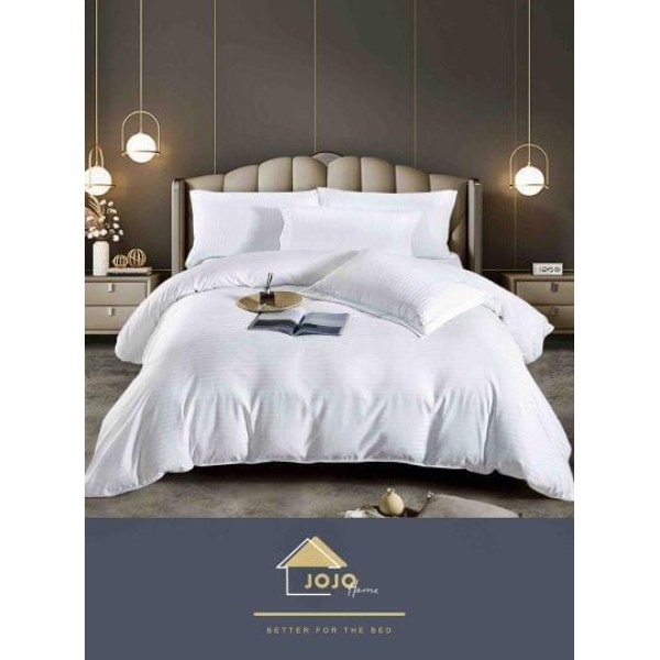 Lenjerie de pat damasc 1 persoană (Single) – model elegant cu dungi fine, Alb, LDS-001