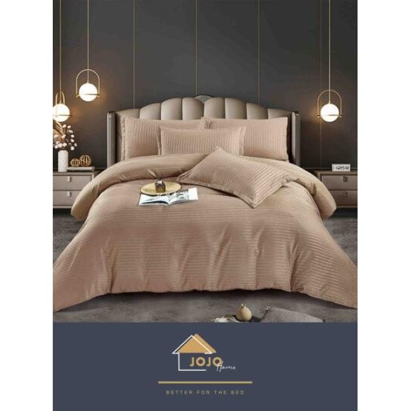 Lenjerie de pat damasc 1 persoană (Single) – model elegant cu dungi fine, Cappuccino, LDS-005