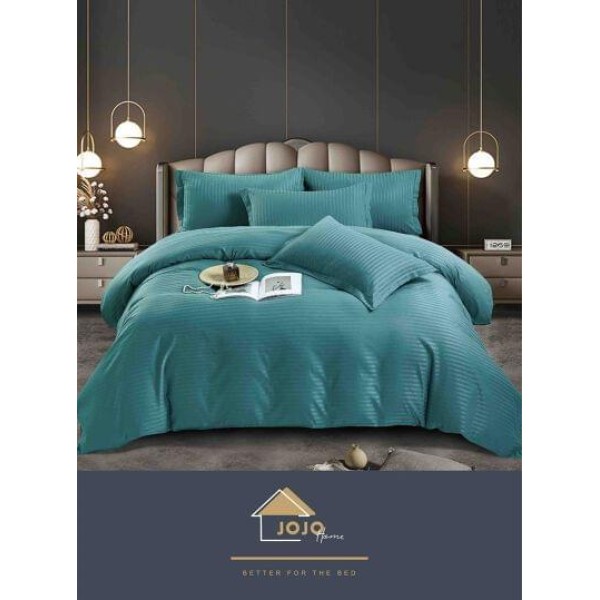 Lenjerie de pat damasc 1 persoană (Single) – model elegant cu dungi fine, Turcoaz inchis, LDS-006