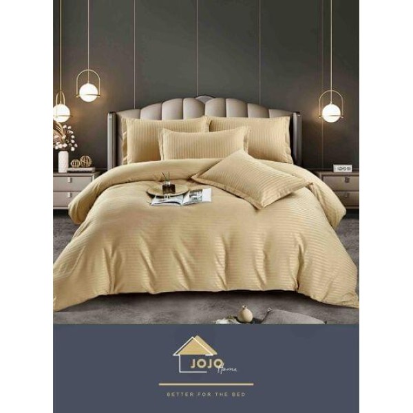 Lenjerie de pat damasc 1 persoană (Single) – model elegant cu dungi fine, Bej auriu, LDS-009