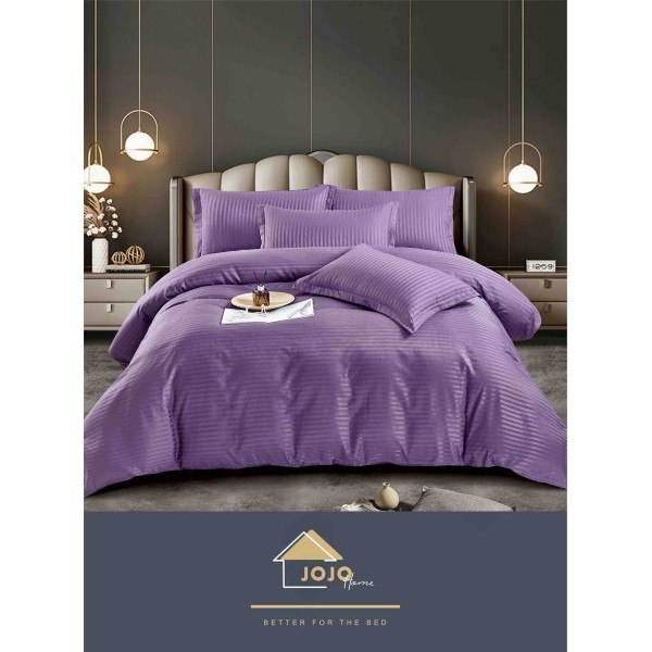 Lenjerie de pat damasc 1 persoană (Single) – model elegant cu dungi fine, Mov-violet, LDS-008